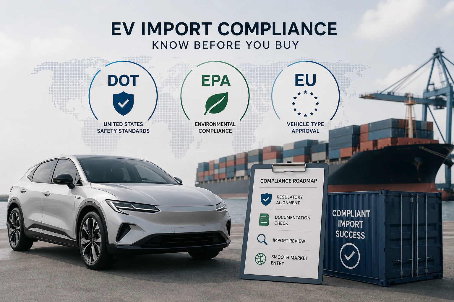 Padrões DOT, EPA e UE: o que os importadores de veículos elétricos devem saber antes de comprar